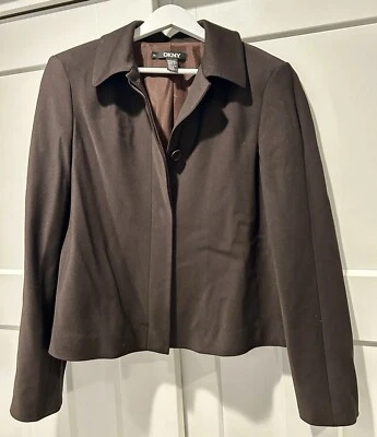 Chaqueta de traje para mujer DKNY marrón mezcla de lana, talla 14 Foto 1 de 4