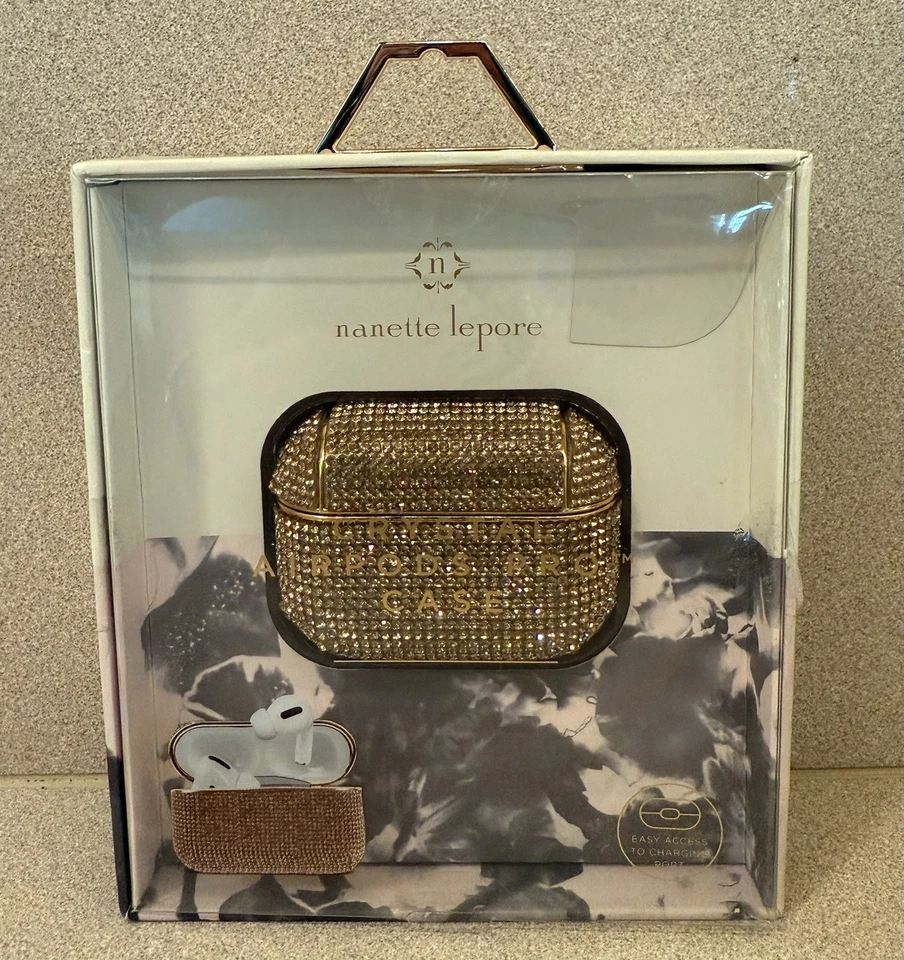 Nanette Lepore Crystal AirPods Pro Case Gold Bottom Charging Port Access UNUSED - Image 1 of 4