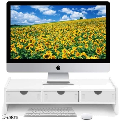 Stylish White Computer Laptop Riser with 3 Storage Drawers - Assembly Required - Image 1 of 4
