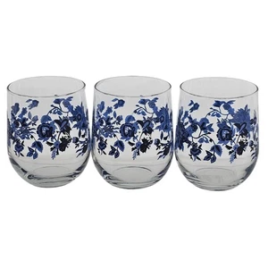 3 Royal Norfolk Blau Floral Saft Gläser Set 16oz Schwarz Akzent Blumen 4"  - Bild 1 von 8