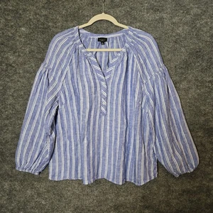 Talbots Top Womens XL Petite Blue Stripe Linen Lightweight Beach - Picture 1 of 10