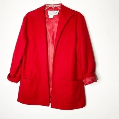 Blazer abierto vintage Jaclyn Smith Studio rojo 100 % lana talla 8 Foto 1 de 4