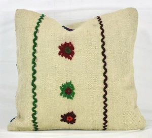 Decorative Vintage Turkish Kilim Pillow Cover 18" Beige Kilim Sofa Pillow - Picture 1 of 9
