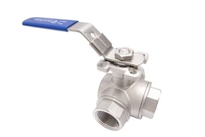 1" Stainless Steel (316) 3-Way Ball Valve - L Port With Mounting Pad 1,000PSI - Picture 1 of 7