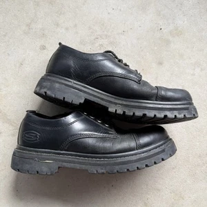 Vintage Skechers 6799 Black Leather Chunky Oxford Shoes Grunge Men Sz 8.5 Y2K - Picture 1 of 11