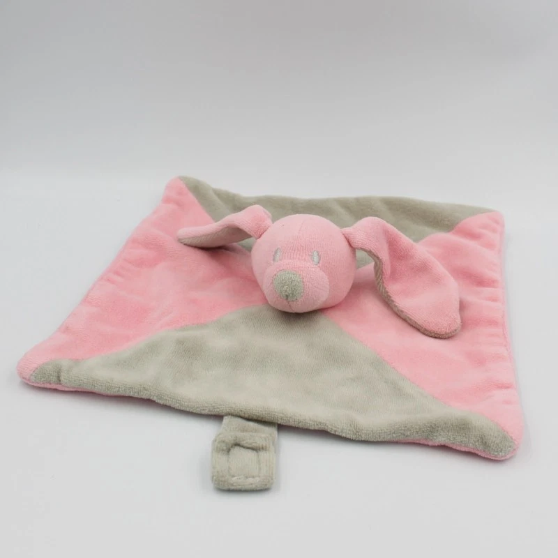 Doudou plat lapin gris rose BABOU - 22216 - Photo 1/2