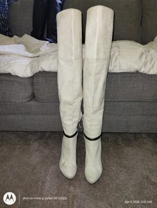 RDC12843 Auténticas Botas Fendi Marfil Gamuza Cuero Plateado Hasta el Muslo Talla 37 - Imagen 1 de 4
