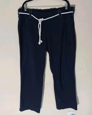 Pantalones deportivos Oleg Cassini azul marino con cinturón de cuerda blanco para mujer talla XL náutico preppy Foto 1 de 4
