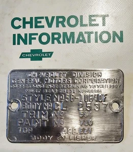 1956 Chevrolet Bel Air Nomad Trim Cowl Data Tag India Ivory Twilight Turquoise - Picture 1 of 2