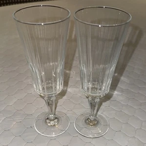 2 Luminarc Flute Champagne Glass Durand Cristal d'Arques Meridien Ribbed Optic - Picture 1 of 2