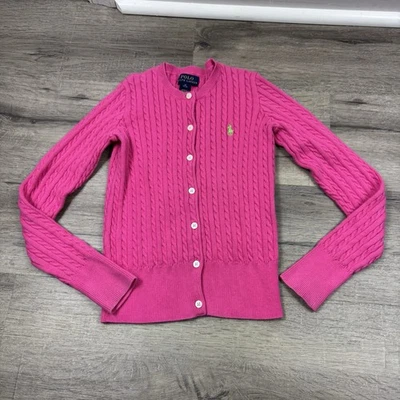Cárdigan Polo Ralph Lauren Niñas Rosa Mini Tejido con Cable Algodón Talla M 8-10 Preppy Foto 1 de 4