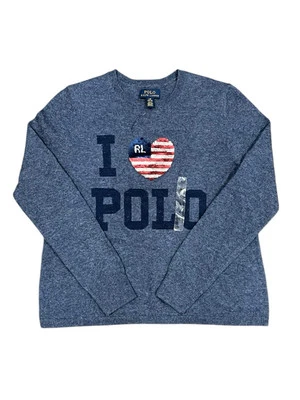 Polo Ralph Lauren Suéter Niñas Azul I Corazón Bandera EE. UU. Polo Pullover Talla L 12-14 Foto 1 de 4