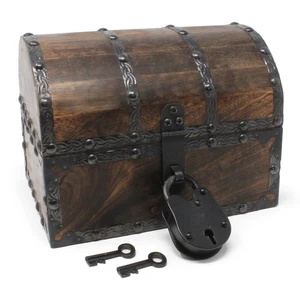 Wooden Treasure Chest with Decorative Rivets and Reinforcing Iron Strips with... - Picture 1 of 7