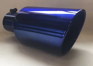 TRANSPARENT CHROME BLUE 5" INLET 7" OUTLET 15" LONG DIESEL EXHAUST TIP - Picture 1 of 6