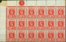 Gambia 1921 1d Carmine-Red SG109 V.F MNH & LMM Pl 1 Corner Block of 18