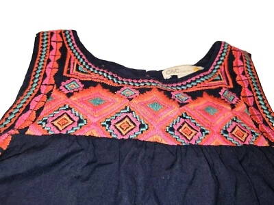 🔥C & C California Black Sleeveless Shift Dress Embroidered Aztec Pockets S Mini - Image 1 of 4
