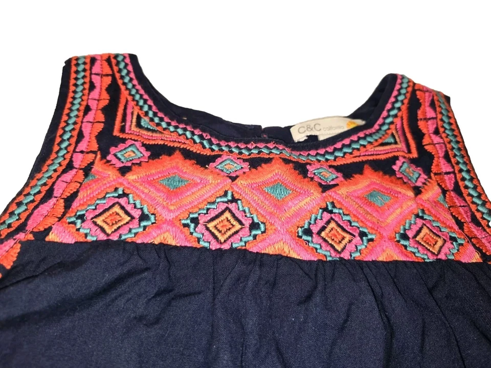 🔥C & C California Black Sleeveless Shift Dress Embroidered Aztec Pockets S Mini - Image 1 of 4