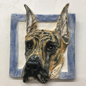 Deutsche Dogge Hund Keramik Tier Fliese Handarbeit Haustierportrait auf Lager Alexander Art - Bild 1 von 4