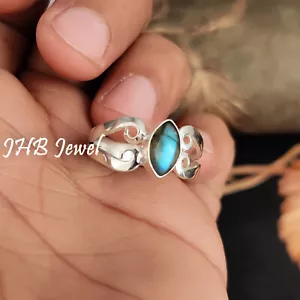 Blue Fire Labradorite Gemstone 925 Sterling Silver Ring Holiday Gift Jewelry - Picture 1 of 6