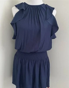 NWT Ramy Brook Women's Rembi Navy Blue Flowy Ribbed Waist Dress Sz Small $425 - Picture 1 of 8