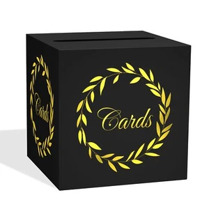 Black Card Box for Party 8.7" Leaf Gold Foil Design Gift Cards Receiving Box ... - Picture 1 of 7