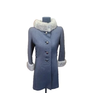 Tweed Wool Swing Coat Vtg 60s With Silver Mink Collar Cuffs Sz Small - Picture 1 of 18