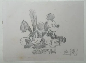 Walt Disney (Handmade) Drawing On old Paper Signed & Stamped, Vtg Art - Picture 1 of 4