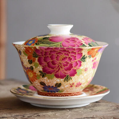 Tazón de puré de porcelana pintado a mano Gaiwan Jingdezhen con tapa platillo 150 ml Foto 1 de 4