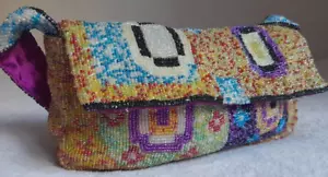 90s vintage Christiana shoulder bag Multi-coloured beaded touch of boho charm - Picture 1 of 24