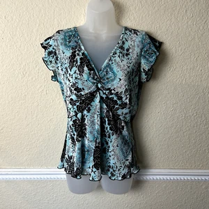 Vtg New Directions Babydoll Top Womens L Fairy Y2K Floral Blue Whimsigoth - Picture 1 of 8
