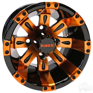 Golf Cart (4) RHOX 10'' Wheels Vegas Black With Orange 10x7 Rim - Picture 1 of 4