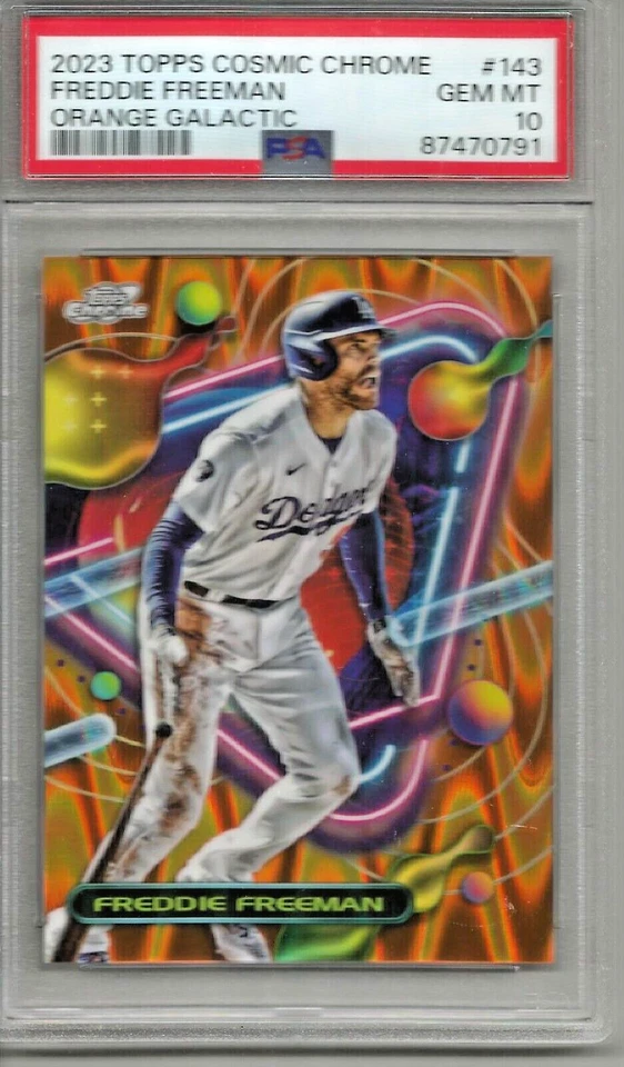 Freddie Freeman 2023 Topps Cosmic Chrome Orange Galactic Refractor #03/25 PSA 10 - Image 1 of 1