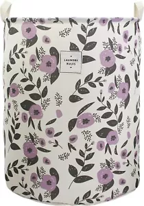 Mziart Collapsible Laundry Basket, Floral Printing Large Large, Purple - Picture 1 of 7