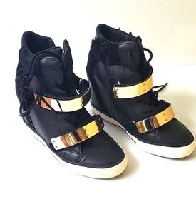 New Aldo Black High Heel High Top Size 7.5 HAERANI-96 Gold Buckles - Picture 1 of 6