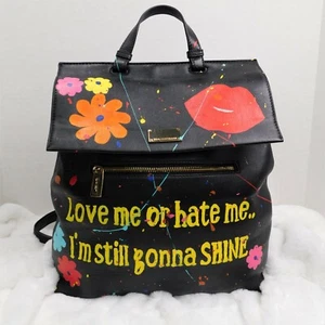 OOAK Upcycled Reworked Leather Floral Splatter Paint Backpack Love Me Or Hate Me - Bild 1 von 10