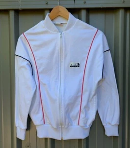 DIADORA Womens White Retro Vintage Zippered Jumper Jacket Size XS Aust Made - Picture 1 of 8