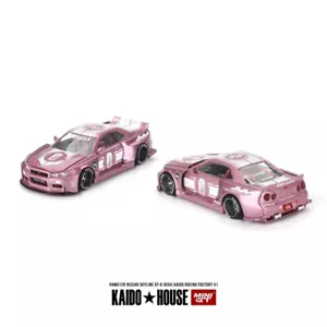 Coche modelo Nissan Skyline GT-R (R34) rosa de carreras Kaido + MINIGT 1:64 #KHMG128 - Imagen 1 de 9