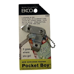 Vintage EKCO Pocket Boy 5-in-1 Safe-Edge faltbarer Dosenflaschenöffner Schlüsselanhänger USA - Bild 1 von 6