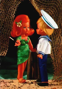 Muñecas hombre y mujer fumando postal vintage BS.39 - Imagen 1 de 2