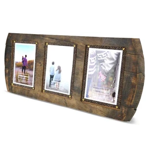 Whisky Whiskey Barrel Triple Head 4 x 6 Rustic Photo Picture Frame - Picture 1 of 4