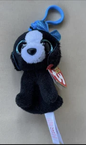 Ty Beanie Boos Tracey Puppy Dog Plush Stuffed Animal Black White Blue 6" 2017 - Picture 1 of 2