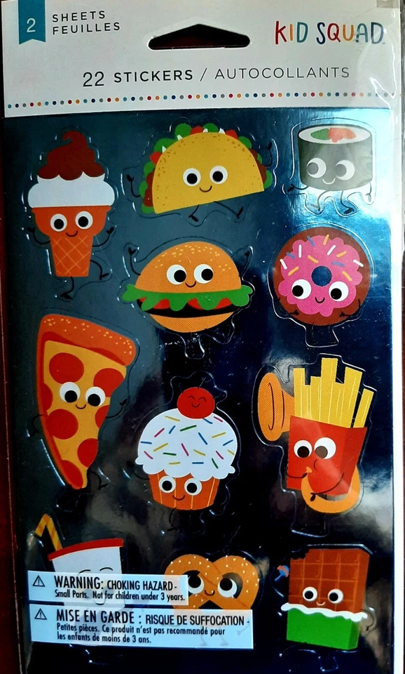 22 Food Stickers- Shiny- Kid Squad- 2 Sheets- New - Image 1 of 1