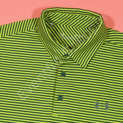 Under Armour Performance Polo Shirt Mens M Yellow Striped Volt - Image 1 of 4