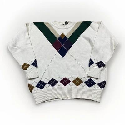 Vintage Structure Cricket 90s Varsity Sweater Large Diamond Argyle Tennis Preppy - Image 1 of 4