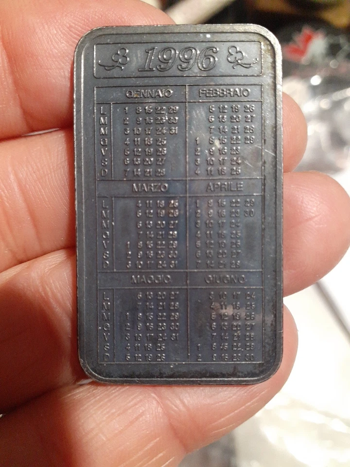 LINGOTTO CALENDARIO 1996 ARGENTO 999 ONE OUNCE PAMP - Immagine 1 di 4