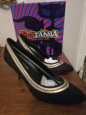 Funtasma Faux Suede Black Cruise Pumps Trimmed In Gold Fabric Size 9 New - Image 1 of 4
