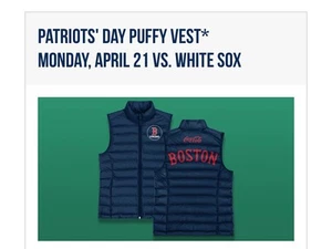 BOSTON RED SOX Adult Puffer Puffy Vest Size L Patriots Day SGA 4/21/25 - Picture 1 of 1