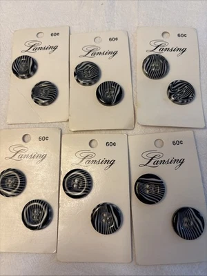 Lote De 6 Tarjetas De Colección Lansing Botones Rayas Blancas y Negras.  "12 botones de 0,75"" cada uno" Foto 1 de 3