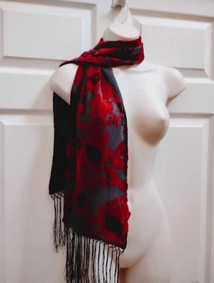 Neck Scarf Navy Blue Velvet  8.5x61 Fringed New - Image 1 of 4