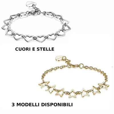 S’AGAPÕ Bracciale Donna Acciaio e colo oro Cuori e Stelle in Fila Sagapò Gioielli